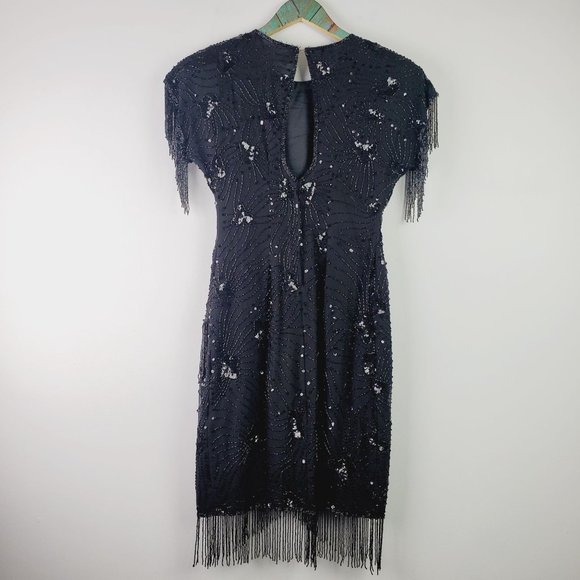 Vtg 80s Stenay Flapper Style Full Beaded Dress Sz 2P - Picture 7 of 10